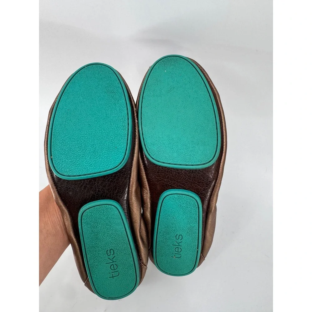 Tieks Ballet Flats Women Size 7 Bronze Metallic Leather Foldable Teal Sole